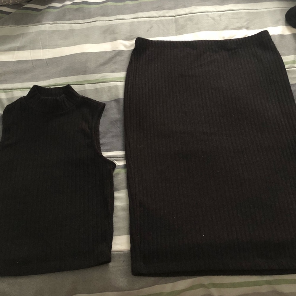Black crop top and skirt set